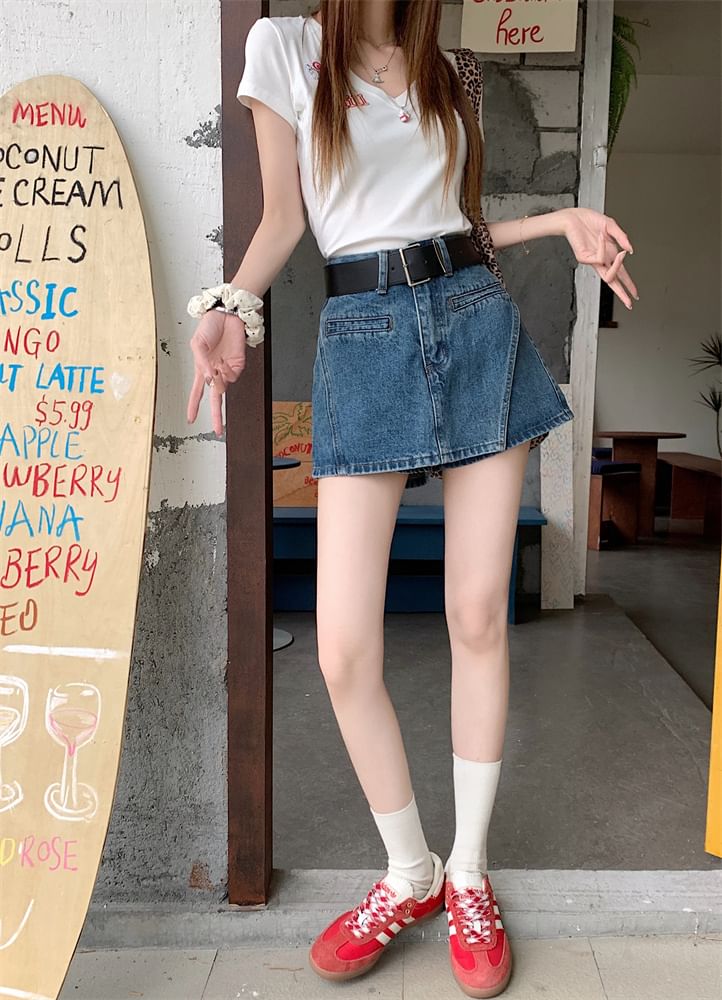Asymmetrical High Belt + Denim Set: Waist Skort