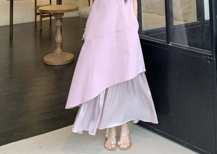 A-Line Dress Neck Asymmetrical Sleeveless Square Midi Paneled