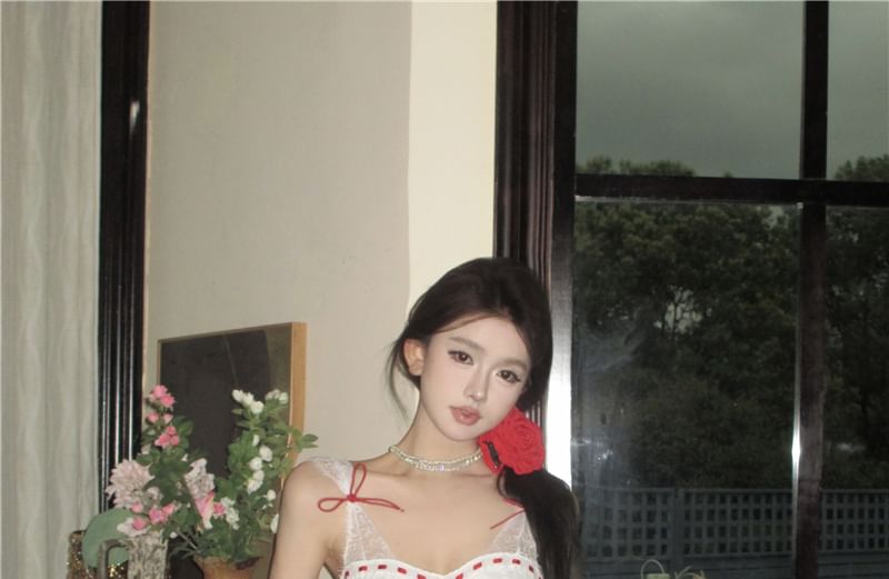 A-Line Tone Bow Sleeveless Lace Mini Corset Dress Panel Two