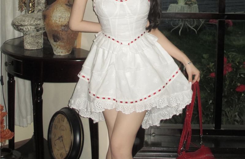 A-Line Tone Bow Sleeveless Lace Mini Corset Dress Panel Two