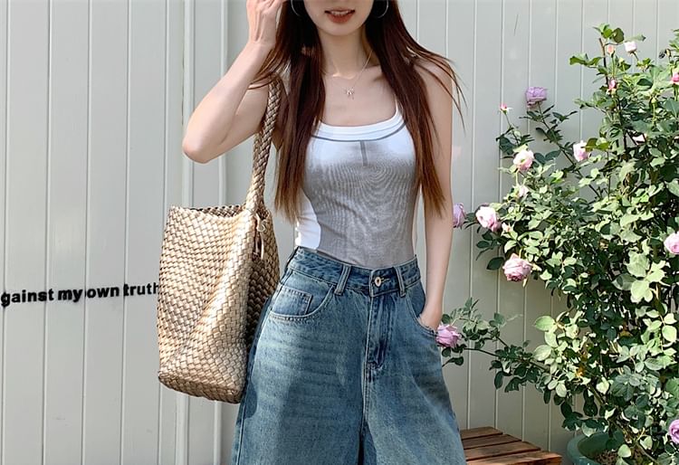 Capri Washed Jeans Leg Wide Rise High