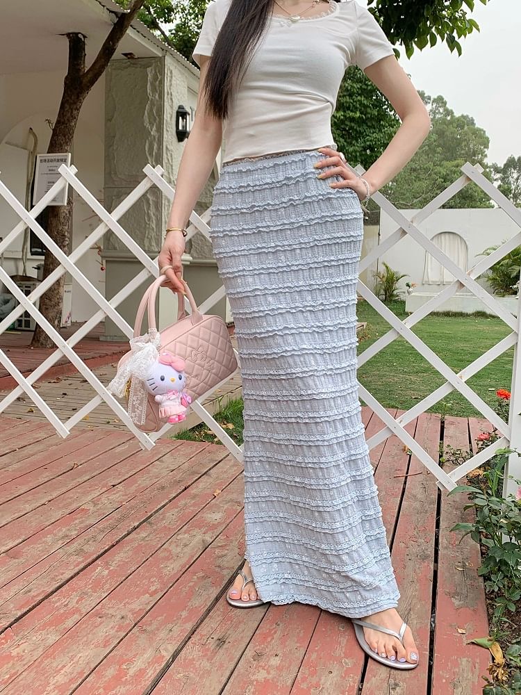 Tiered Rise Maxi High Skirt Pencil Floral