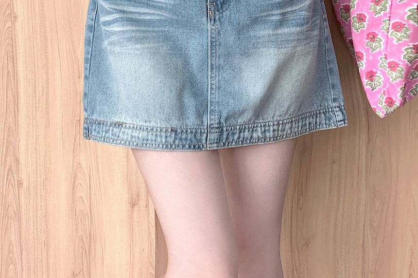 Mini Denim A-Line Waist Washed Skirt High