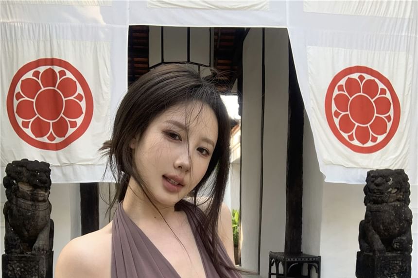 Crop Back Slim Fit Tank Halter Open Top Plain