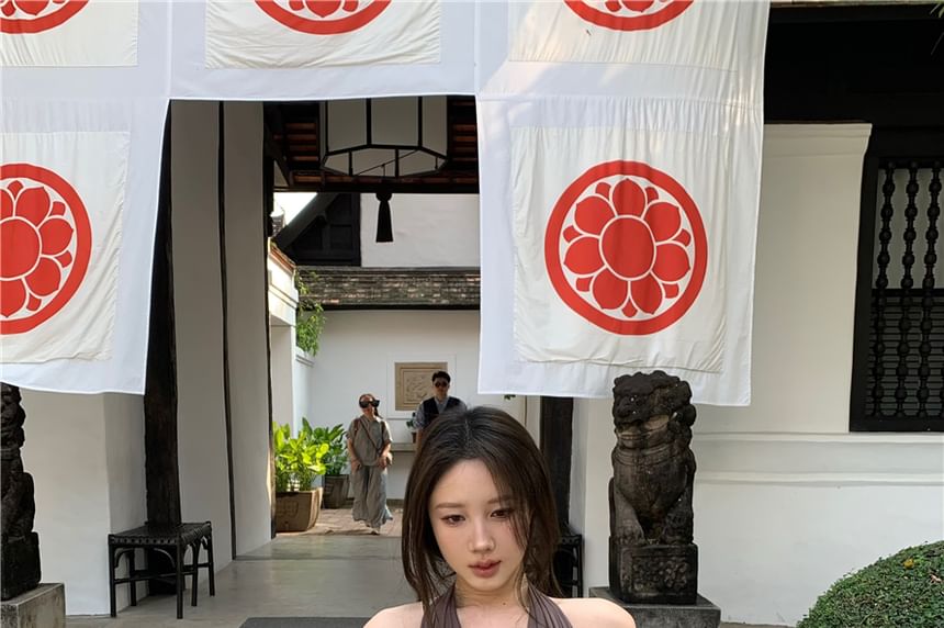 Crop Back Slim Fit Tank Halter Open Top Plain