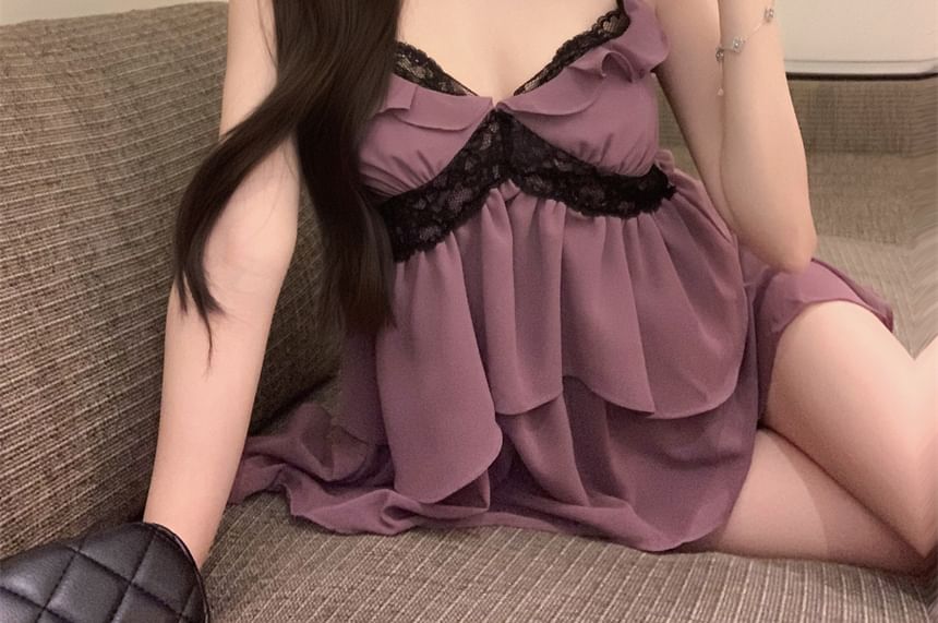 Flowy Top Lace Trim Panel Ruffle Cami