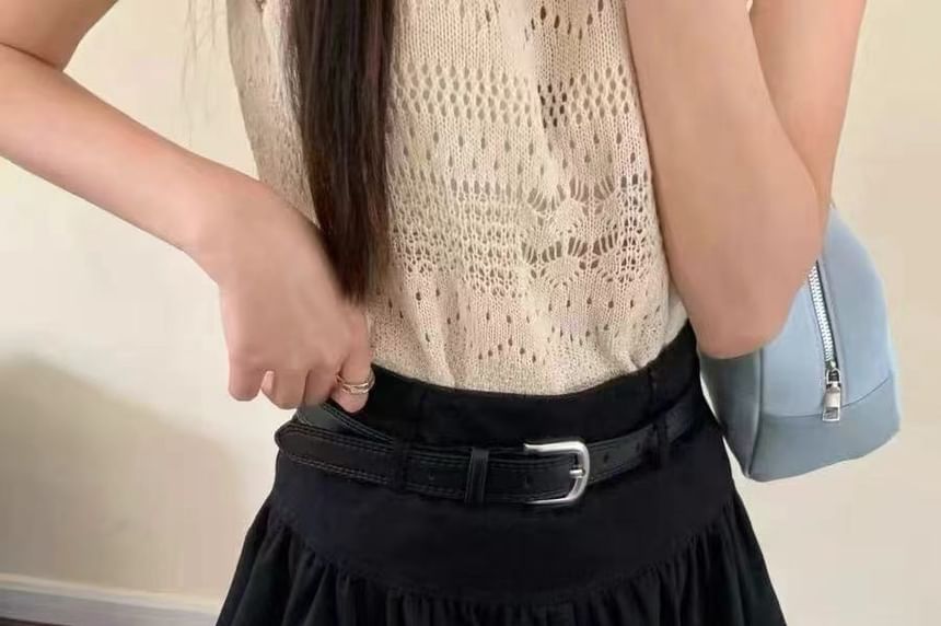 Bubble + Mini Rise High Belt A-Line Skirt Plain Set: Hem