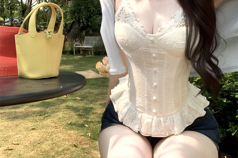 Top Panel Lace Cardigan Plain Corset /