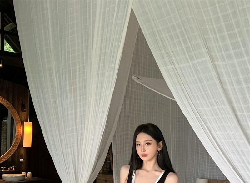 Asymmetrical Tank Set: Slim Mini + Top Bodycon Scoop Fit Neck Dress Plain Sleeveless