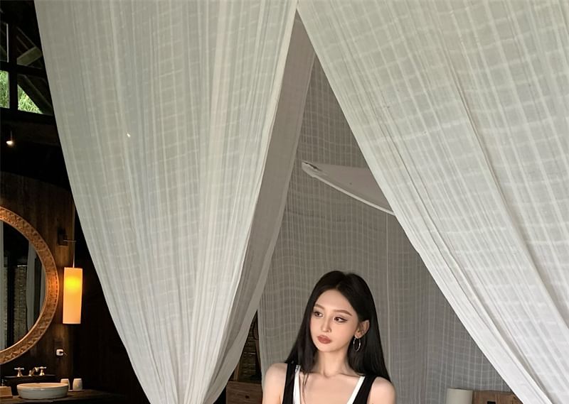 Asymmetrical Tank Set: Slim Mini + Top Bodycon Scoop Fit Neck Dress Plain Sleeveless