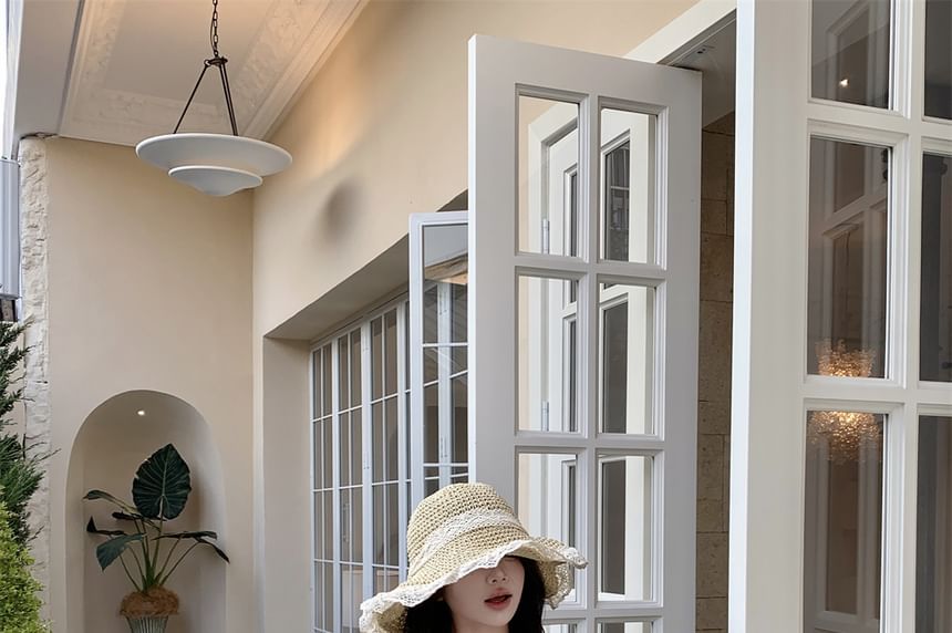 Dress Mini Bodycon Spaghetti Two-Piece Mock Fringed Floral Strap