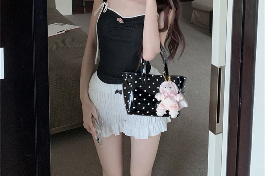 Fit T-Shirt Cap-Sleeve Bow Contrast Trim Crop Slim