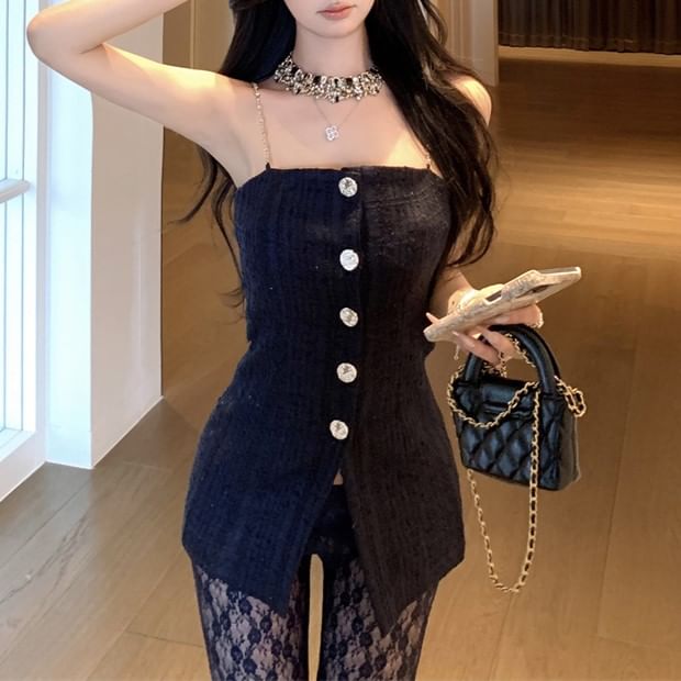 Camisole / Slim Floral Fit Plain Bootcut Lace Button Top Pants