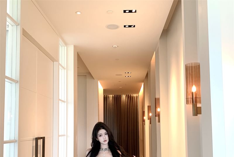 Camisole / Slim Floral Fit Plain Bootcut Lace Button Top Pants