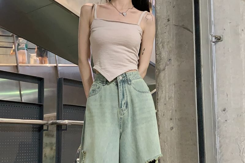 Ripped Rise Leg Wide High Jeans Washed