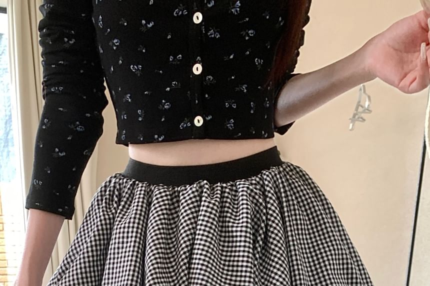 A-Line Bubble Hem Rise High Mini Skirt