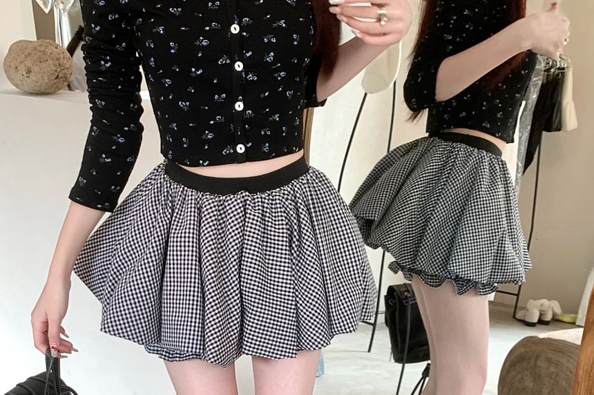 A-Line Bubble Hem Rise High Mini Skirt