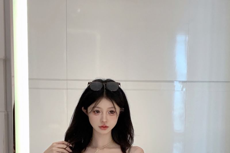 Bodycon Dress Lace Spaghetti Print Mini Strap Trim