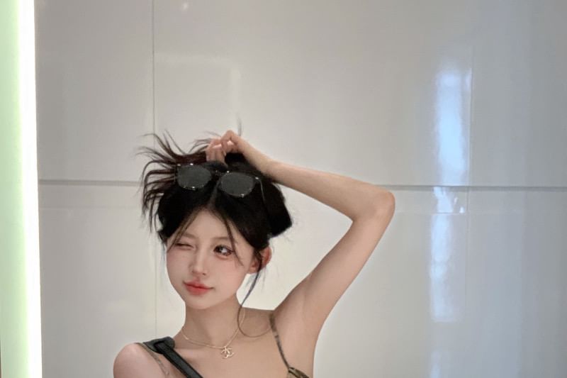 Bodycon Dress Lace Spaghetti Print Mini Strap Trim