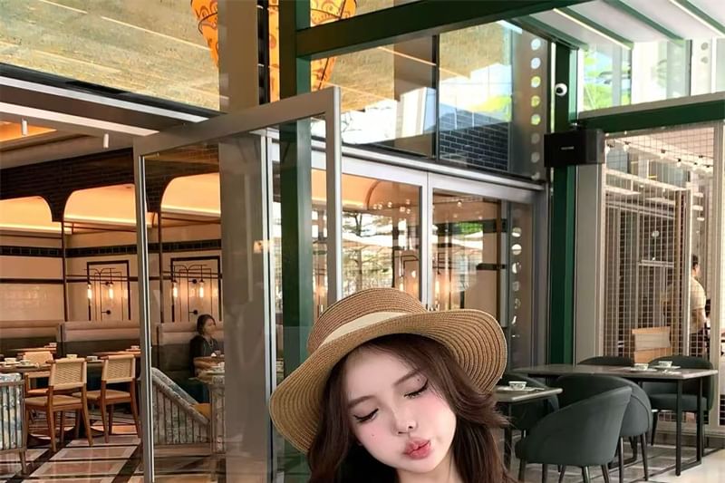 Midi Fit Neck Bow Short-Sleeve Floral T-Shirt Waist Elastic Slim Skirt A-Line Scoop /