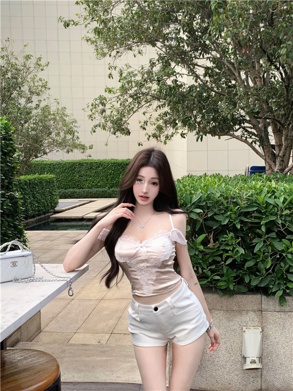 Camisole Lace Crop Top Panel Slim Bow Fit