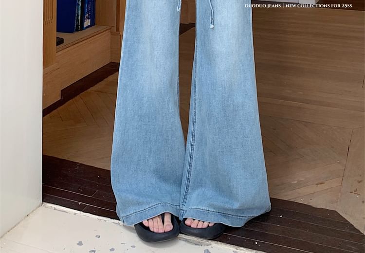 Rise Jeans High Flared Panel Washed Lace