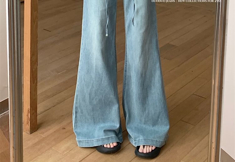 Rise Jeans High Flared Panel Washed Lace