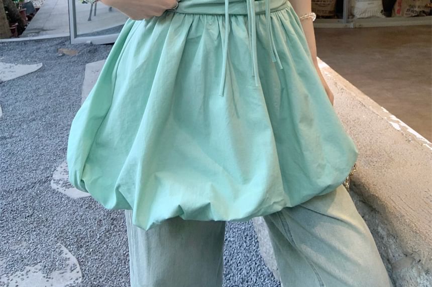 Bubble V-Neck A-Line Bow Mini Halter Plain Hem Skirt