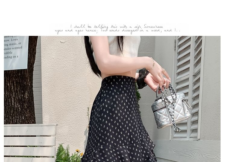 Midi Skirt A-Line Floral Waist Tiered High Asymmetrical