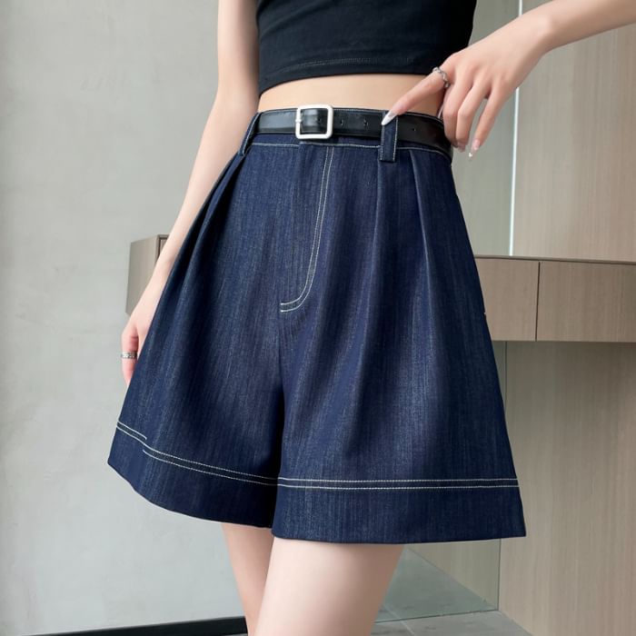 High Waist Contrast Stitching Denim Shorts