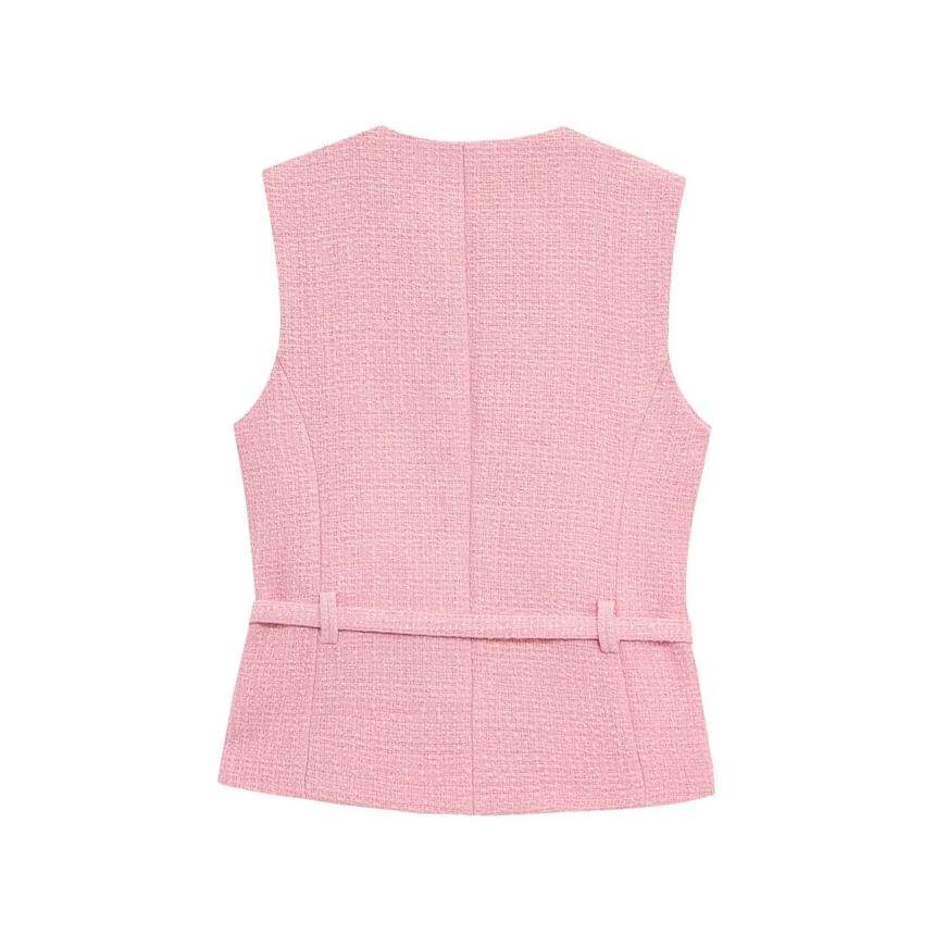 Round Neck Tweed Button Vest