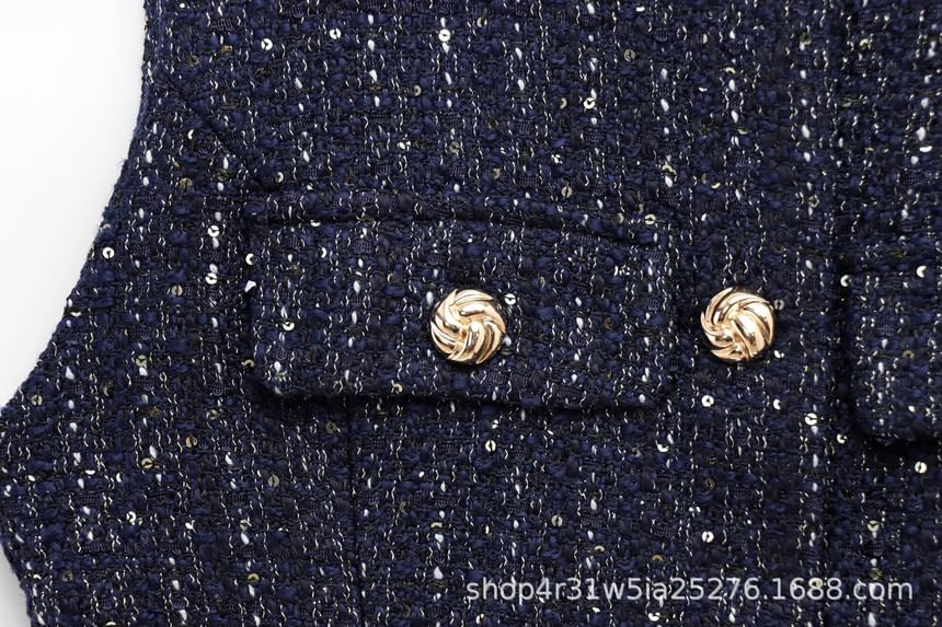 Round Neck Tweed Button Vest