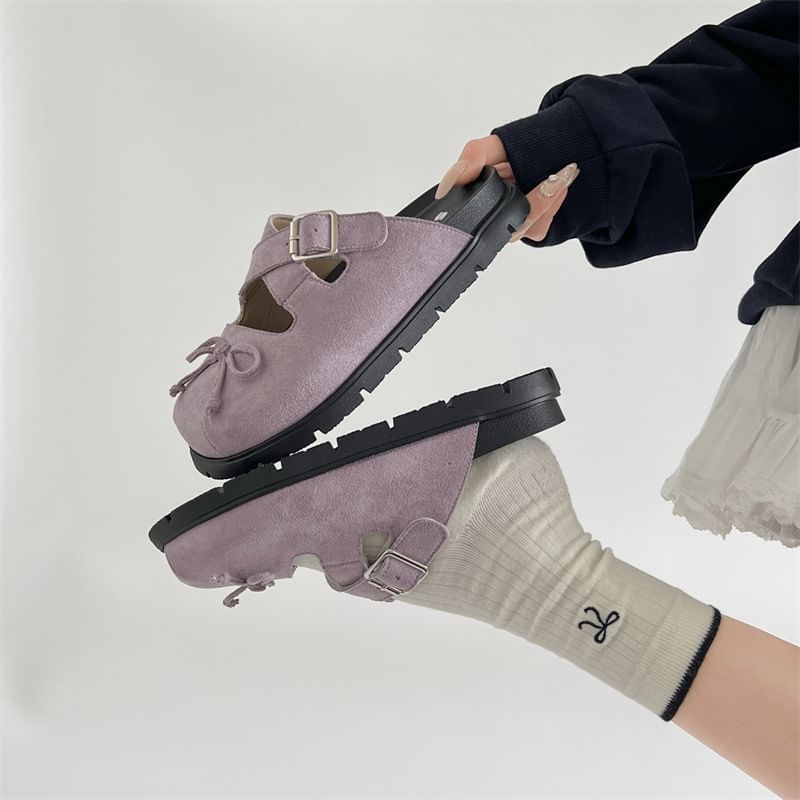 Jane Mules Cross Strap Buckled Bow Mary Platform