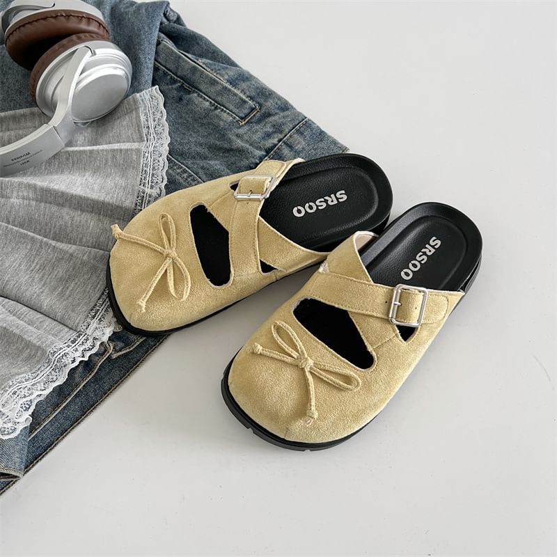 Jane Mules Cross Strap Buckled Bow Mary Platform