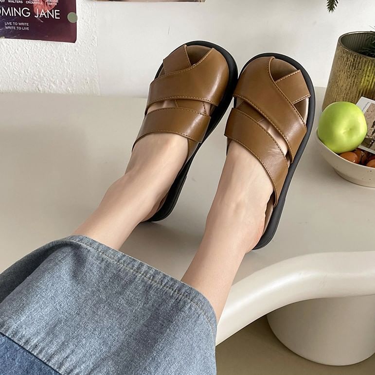 Plain Platform Faux Leather Sandals Cutout