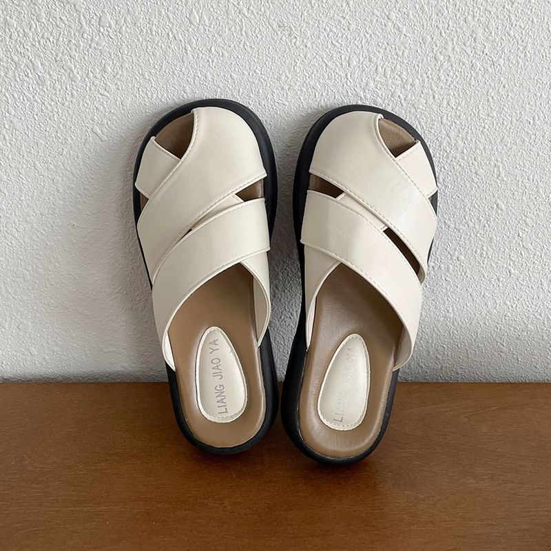 Plain Platform Faux Leather Sandals Cutout