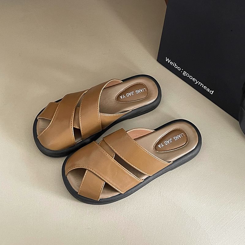 Plain Platform Faux Leather Sandals Cutout