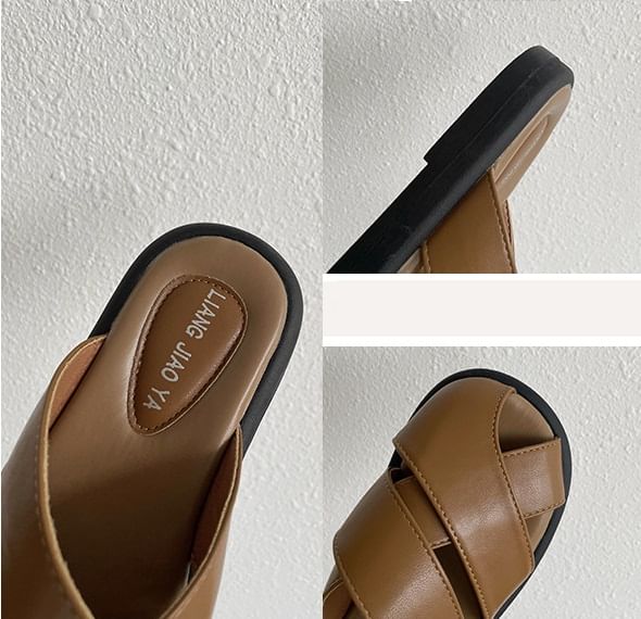 Plain Platform Faux Leather Sandals Cutout