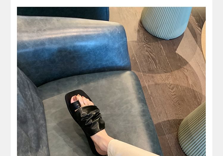 Sandals Square Toe Loop Slide Leather Ruched Faux