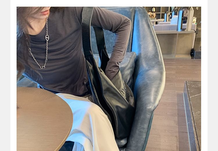 Sandals Square Toe Loop Slide Leather Ruched Faux