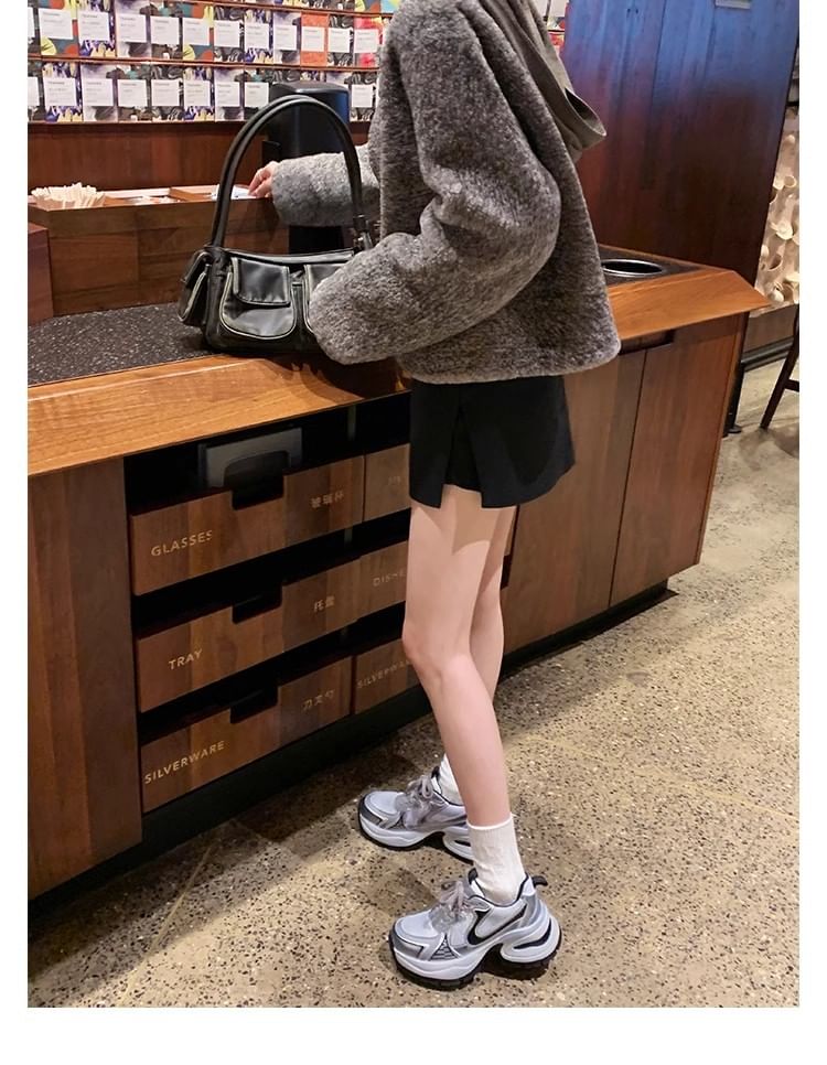 Platform Leather Lace-Up Mesh Sneakers Panel Genuine