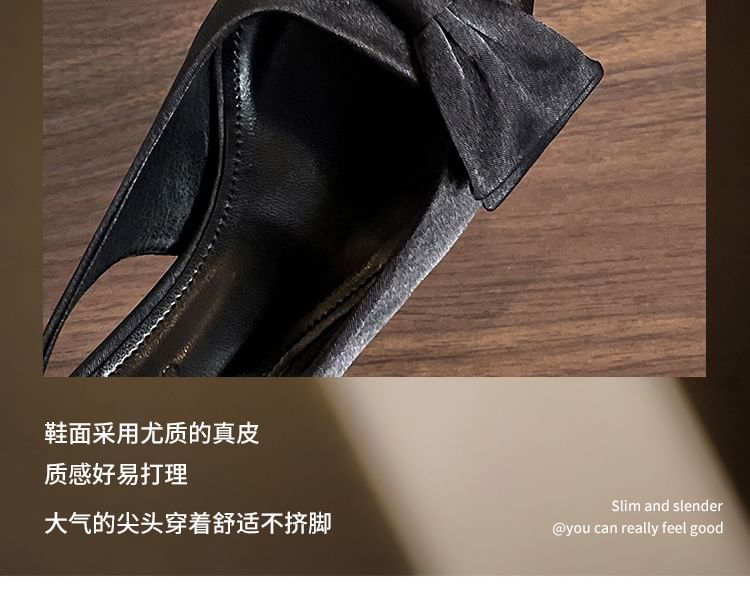 Slingback Toe High Bow Sandals Satin Pointed Heel