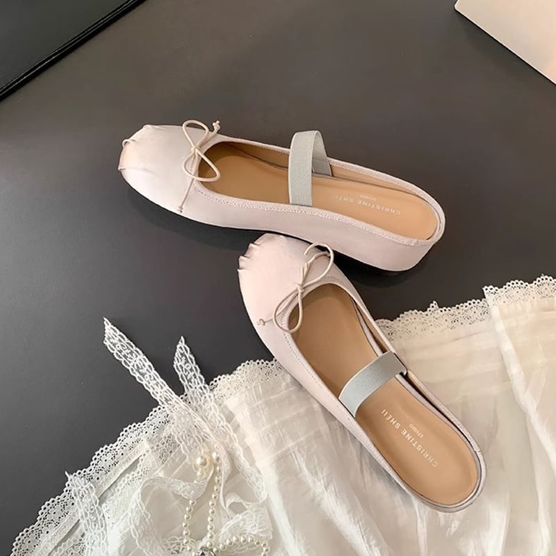 Mary Toe Round Mules Bow Satin Wedge Jane Hidden