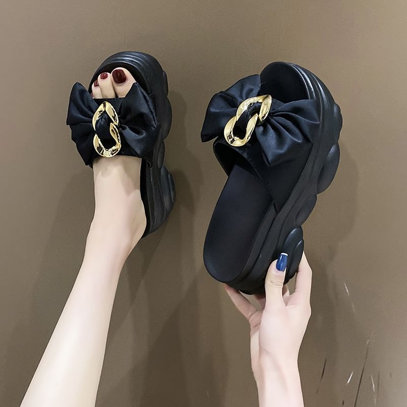 Platform Sandals Slide Bow