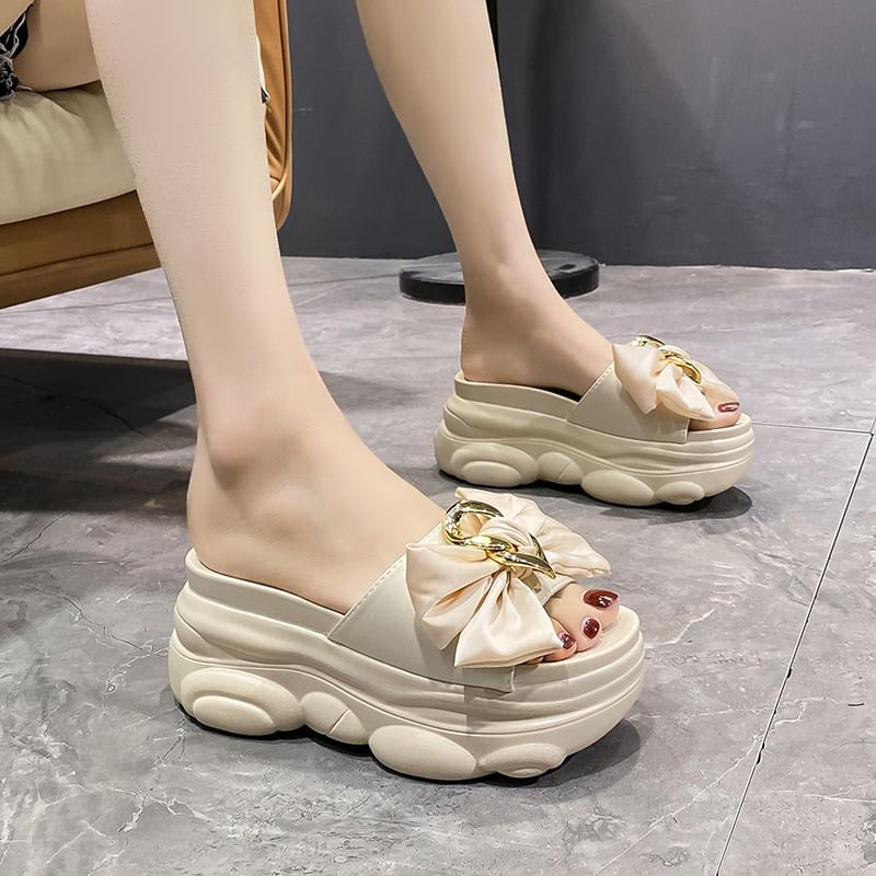 Platform Sandals Slide Bow