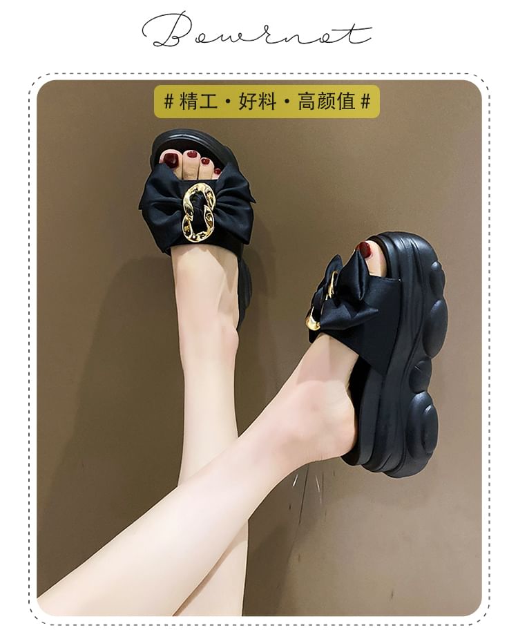 Platform Sandals Slide Bow