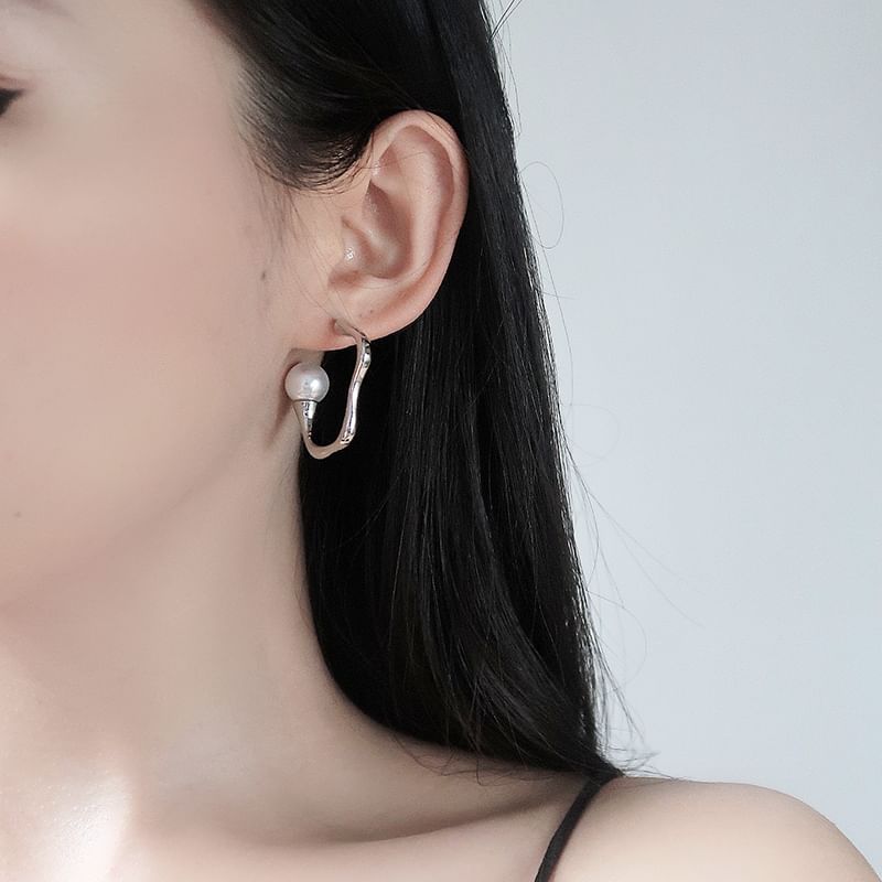 Earring Irregular Faux Alloy Pearl Hoop Open