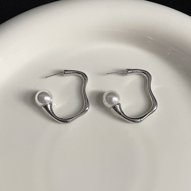 Earring Irregular Faux Alloy Pearl Hoop Open