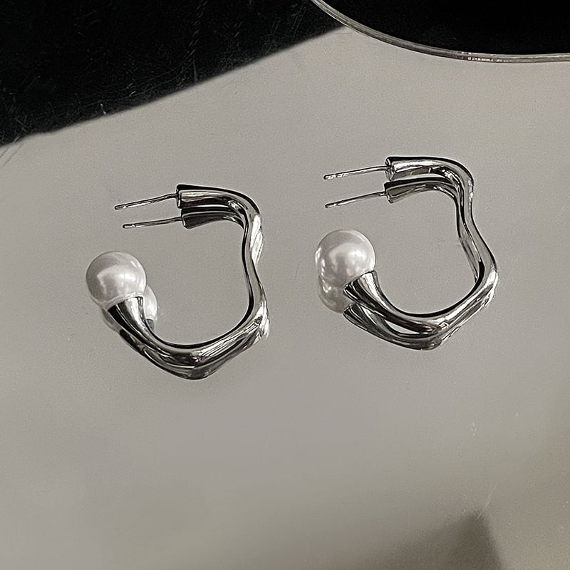 Earring Irregular Faux Alloy Pearl Hoop Open