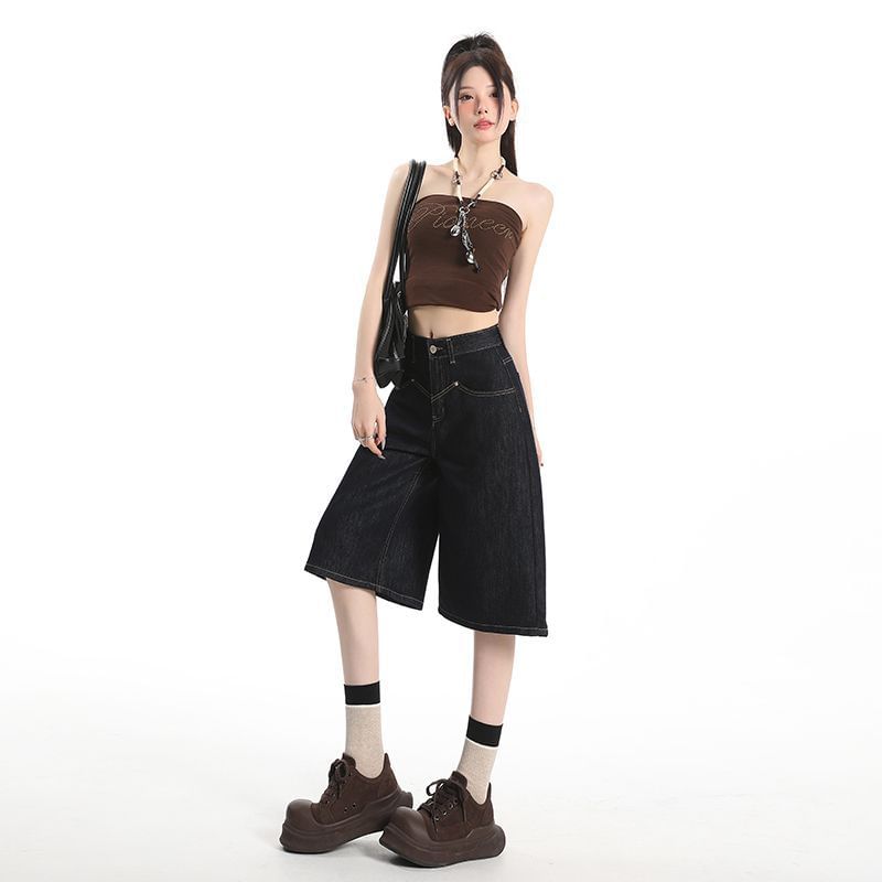 Mid Rise Denim Shorts